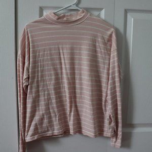 Everlane Pink Striped Mock Neck Shirt